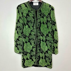 Vintage Chenille Long Cardigan Sweater Women’s Size S Button Front Brocade Lined